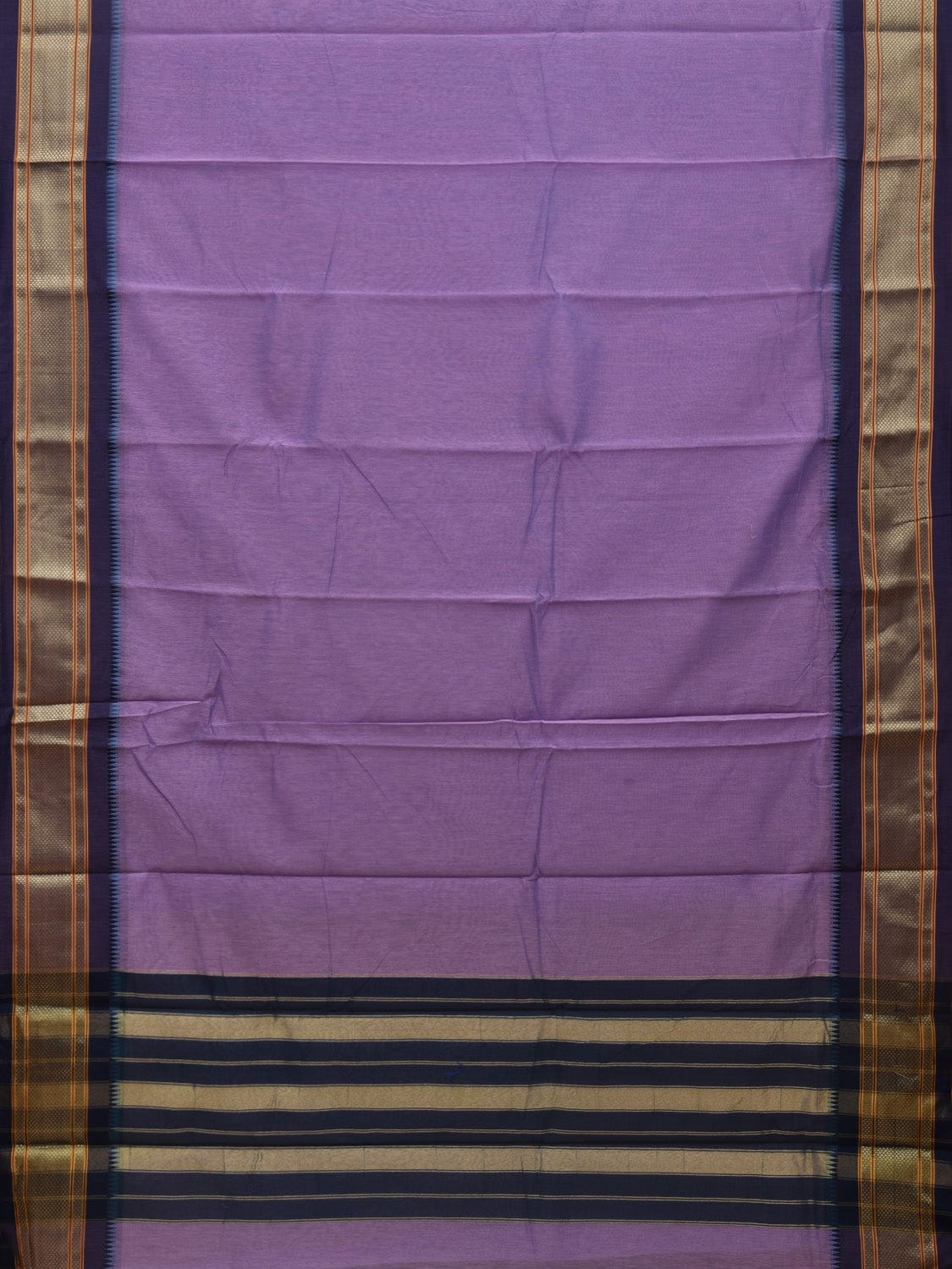 Lavender Bamboo Cotton Plain Saree with Narayanpet Border Design No Blouse o0348