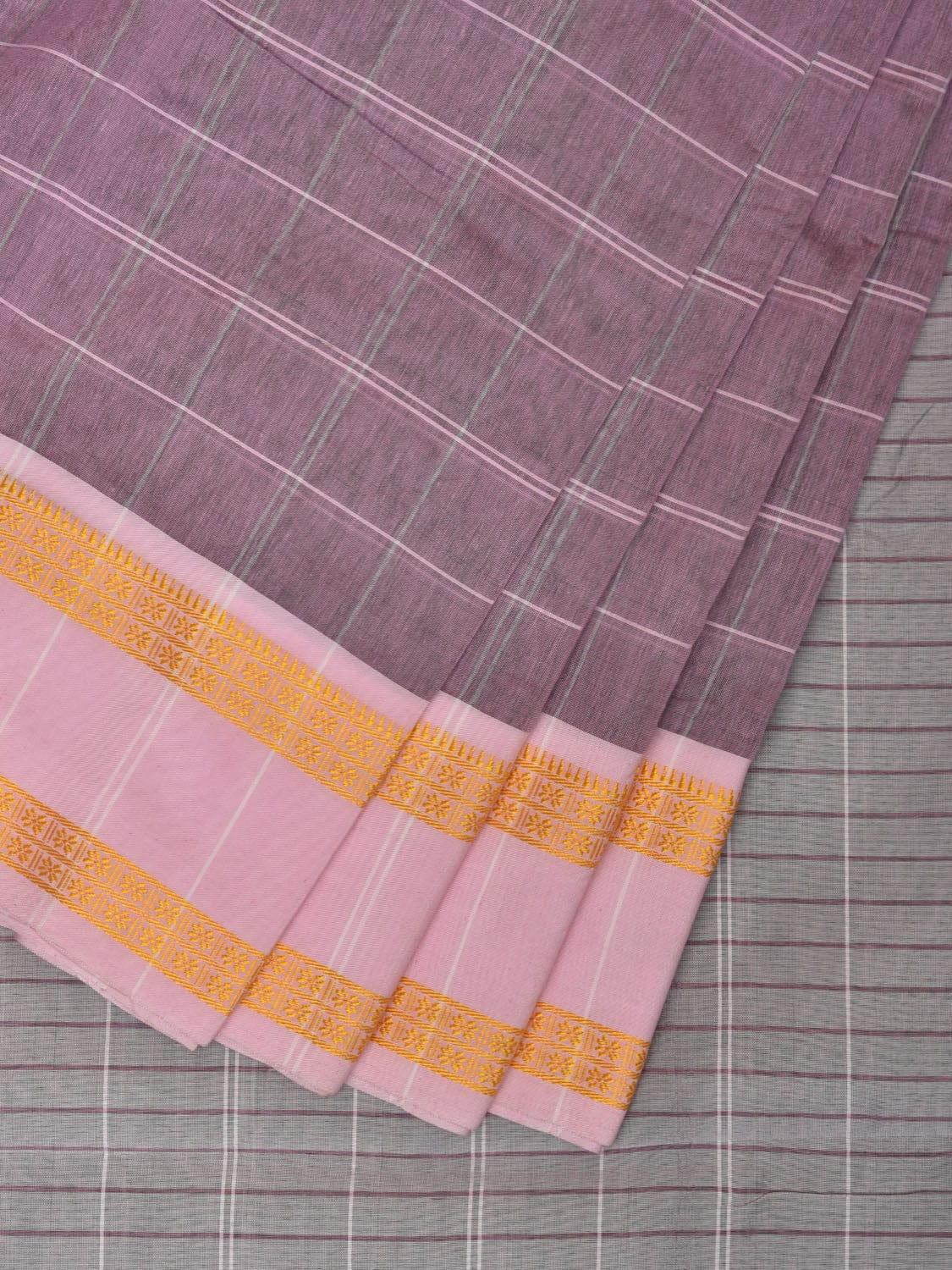 Lavender Bamboo Cotton Saree with Big Checks Design No Blouse bc0279