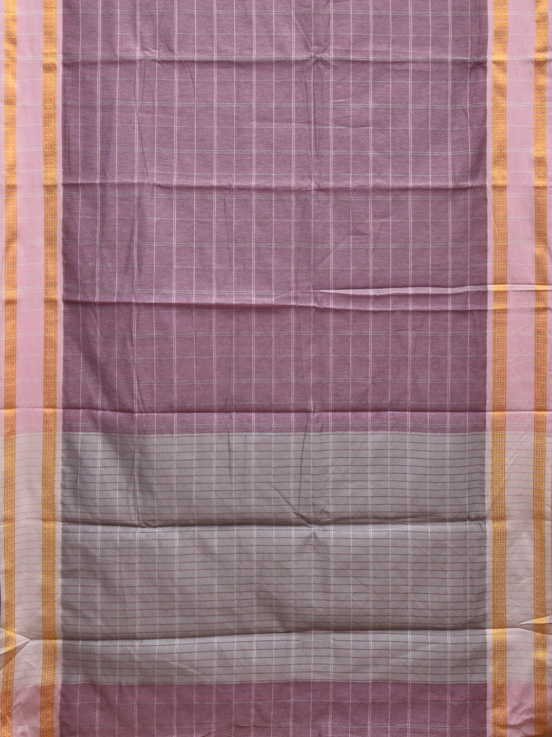 Lavender Bamboo Cotton Saree with Big Checks Design No Blouse bc0279