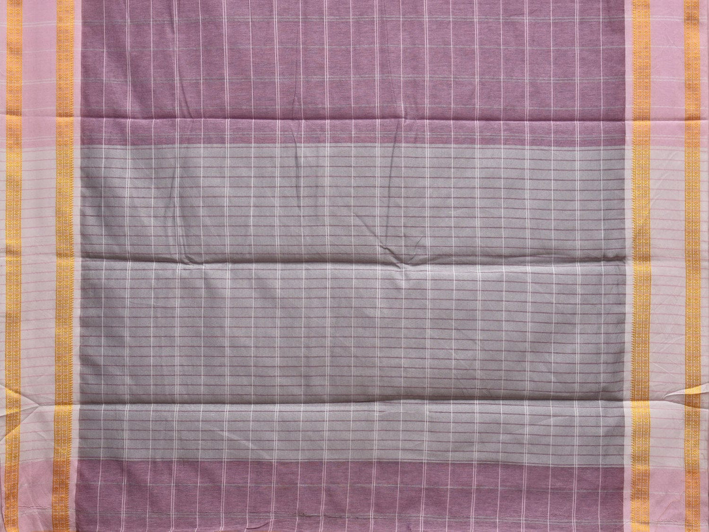 Lavender Bamboo Cotton Saree with Big Checks Design No Blouse bc0279