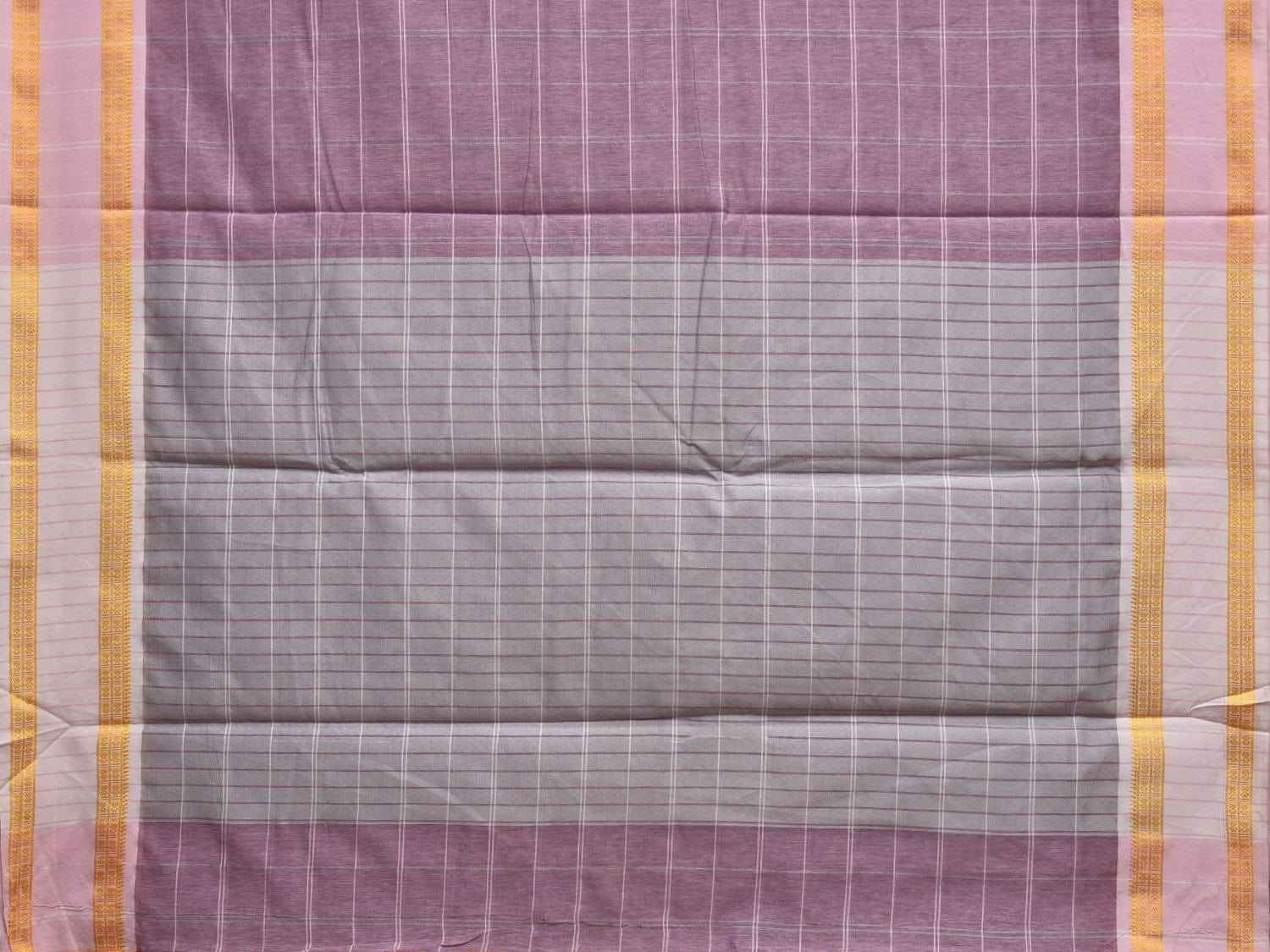 Lavender Bamboo Cotton Saree with Big Checks Design No Blouse bc0279