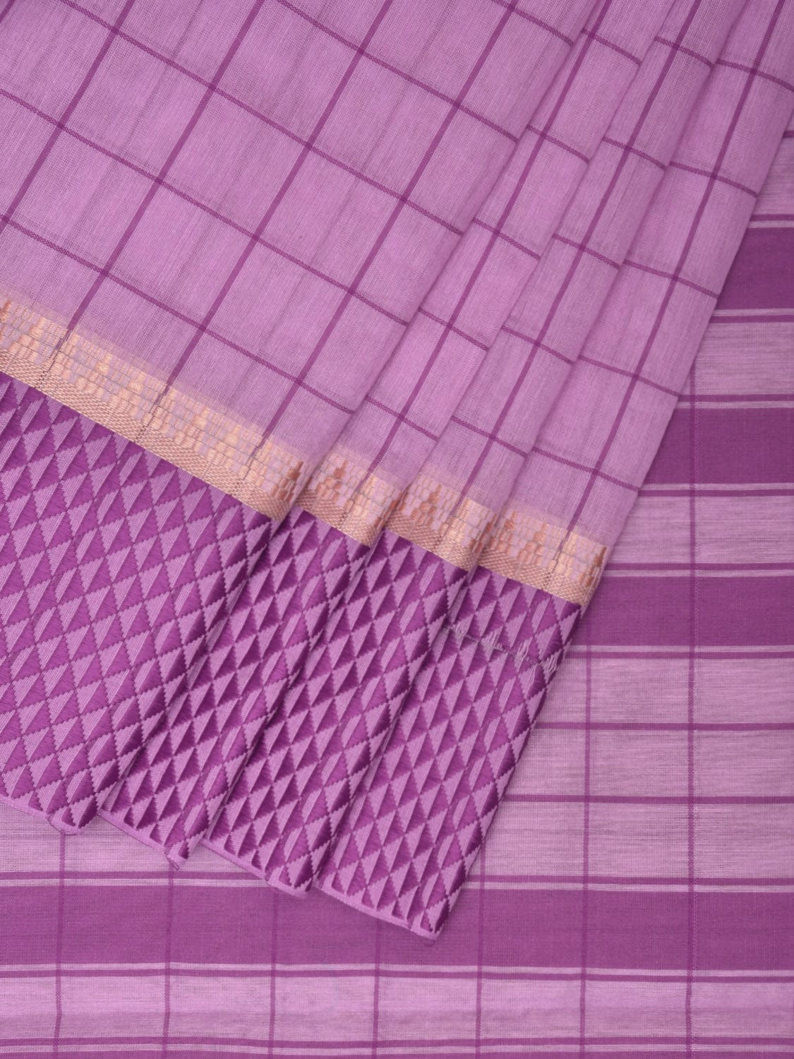Lavender Bamboo Cotton Saree with Big Checks Design No Blouse bc0385