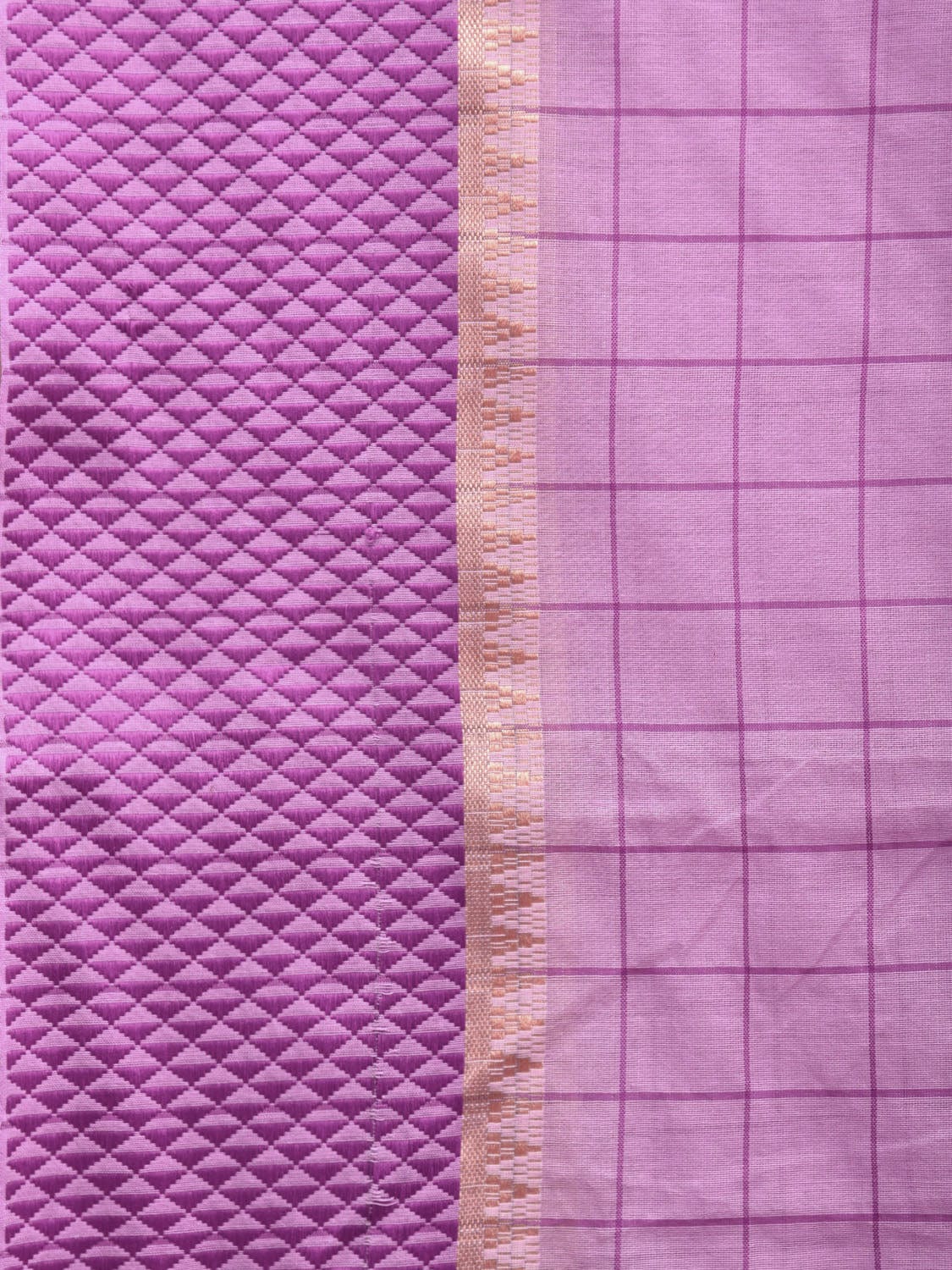 Lavender Bamboo Cotton Saree with Big Checks Design No Blouse bc0385