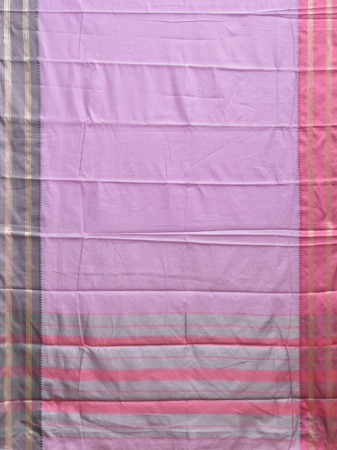 Lavender Bamboo Cotton Saree with Ganga-Jamuna Border Design No Blouse bc0807