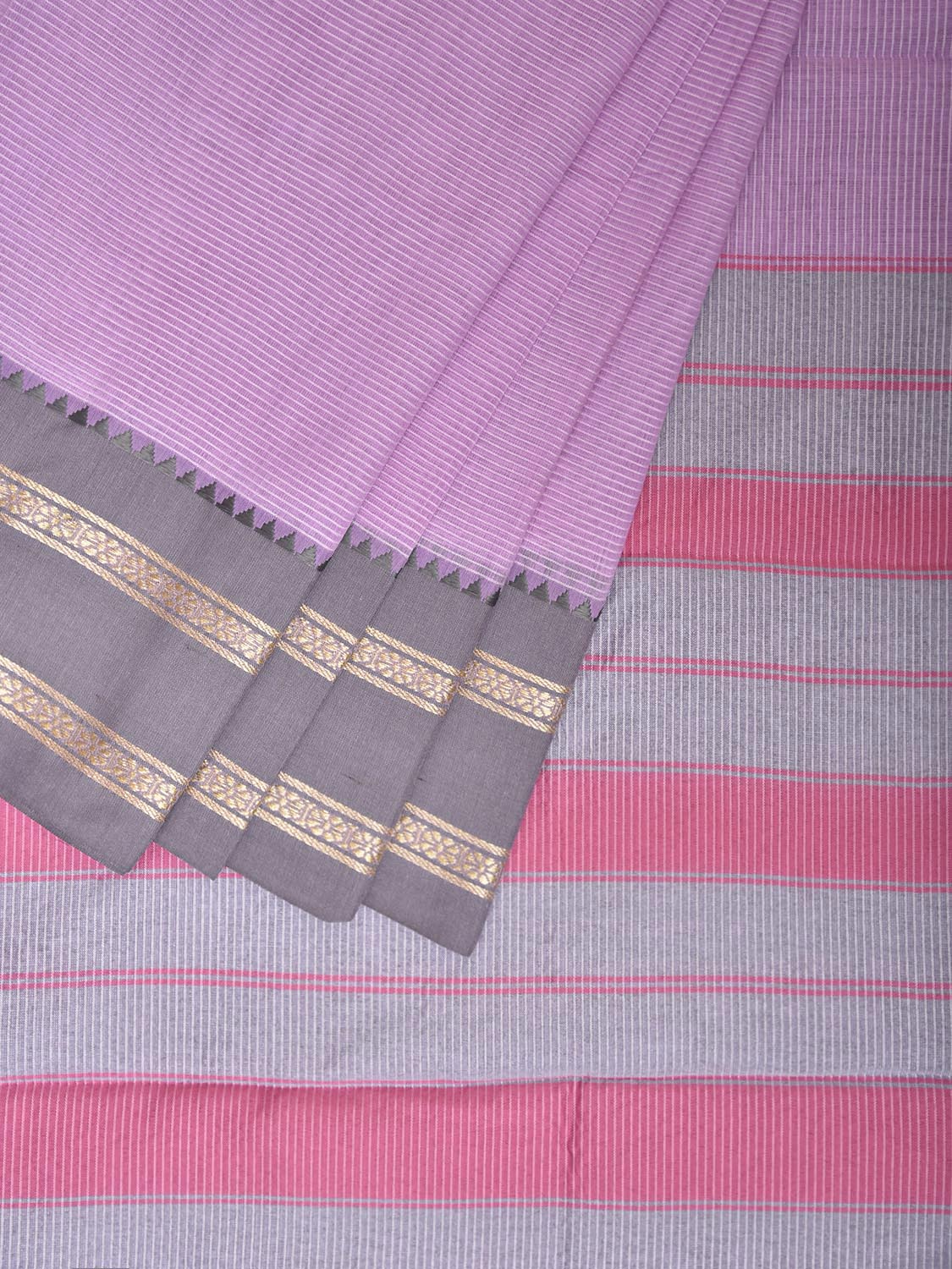 Lavender Bamboo Cotton Saree with Ganga-Jamuna Border Design No Blouse bc0807