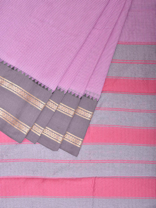 Lavender Bamboo Cotton Saree with Ganga-Jamuna Border Design No Blouse bc0807