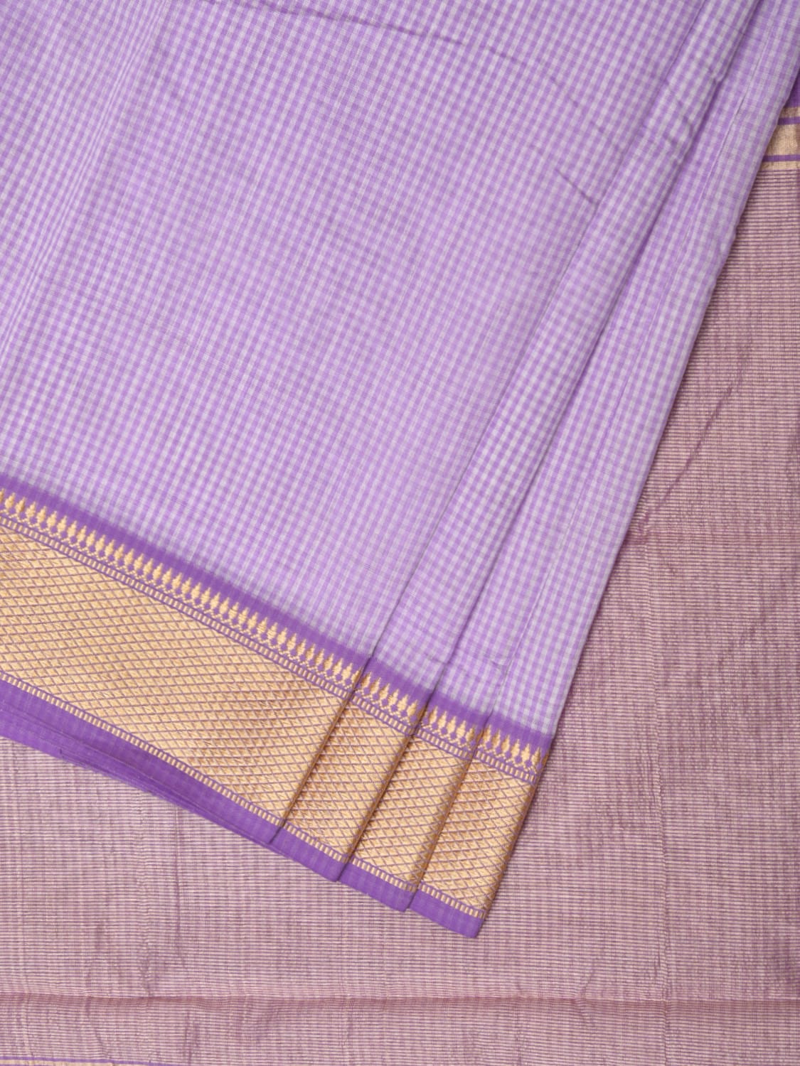 Lavender Bamboo Cotton Saree with Small Checks Design No Blouse bc0250