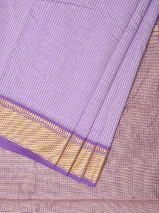 Lavender Bamboo Cotton Saree with Small Checks Design No Blouse bc0250