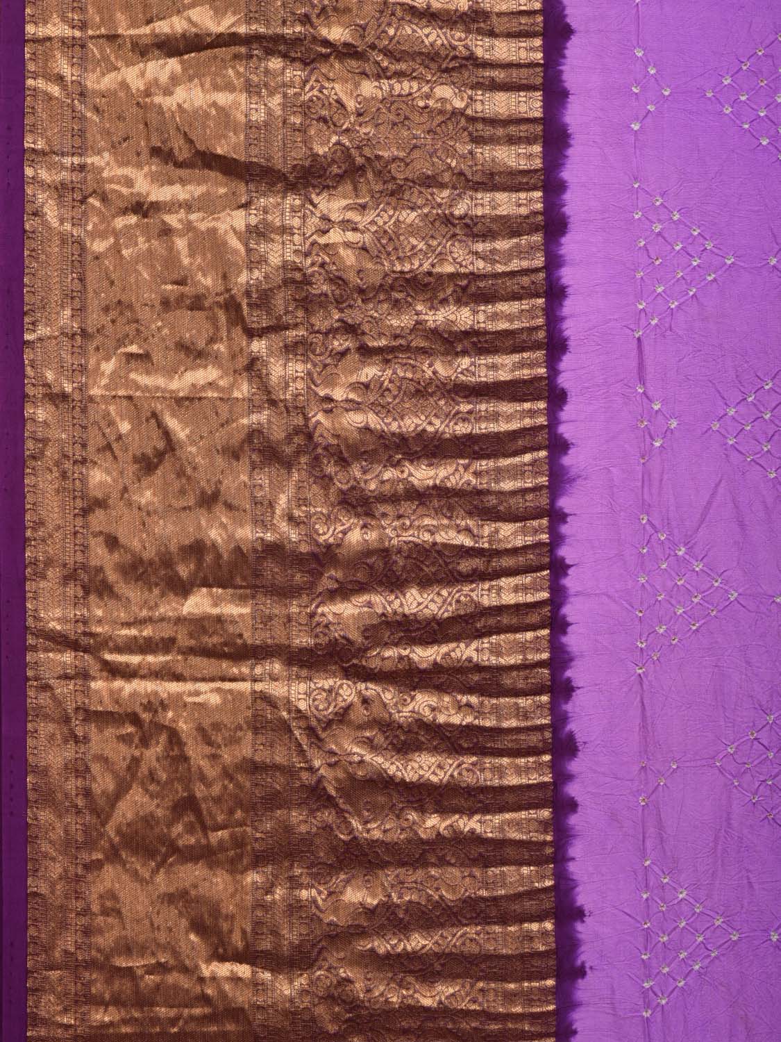Lavender Bandhani Kanchipuram Silk Handloom Saree with Kalamkari Pallu and Blouse Design bn0396