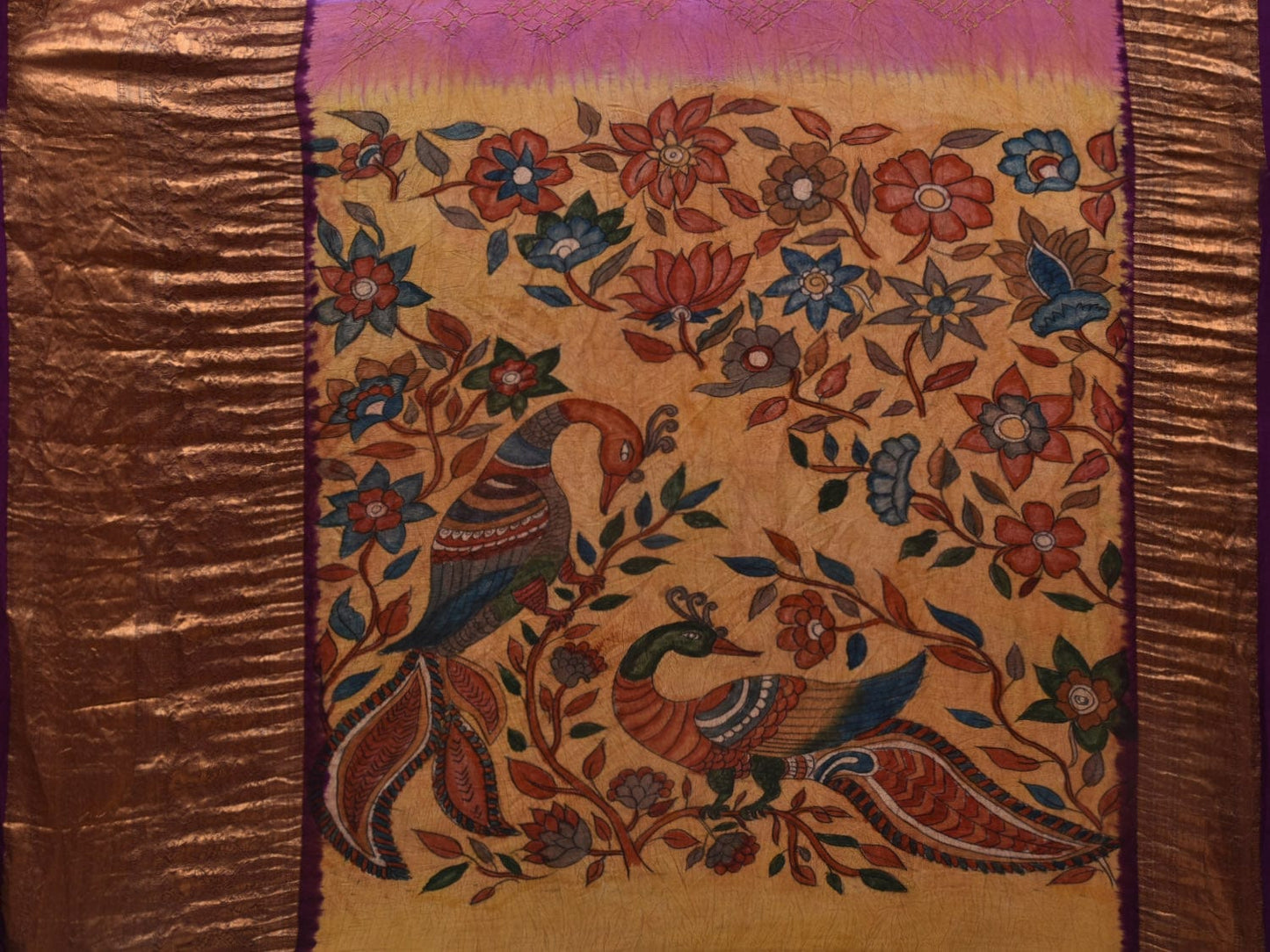 Lavender Bandhani Kanchipuram Silk Handloom Saree with Kalamkari Pallu and Blouse Design bn0396