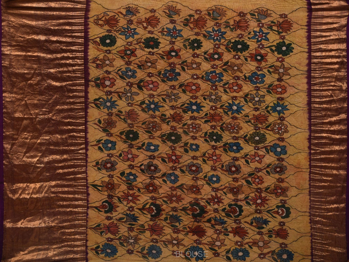 Lavender Bandhani Kanchipuram Silk Handloom Saree with Kalamkari Pallu and Blouse Design bn0396