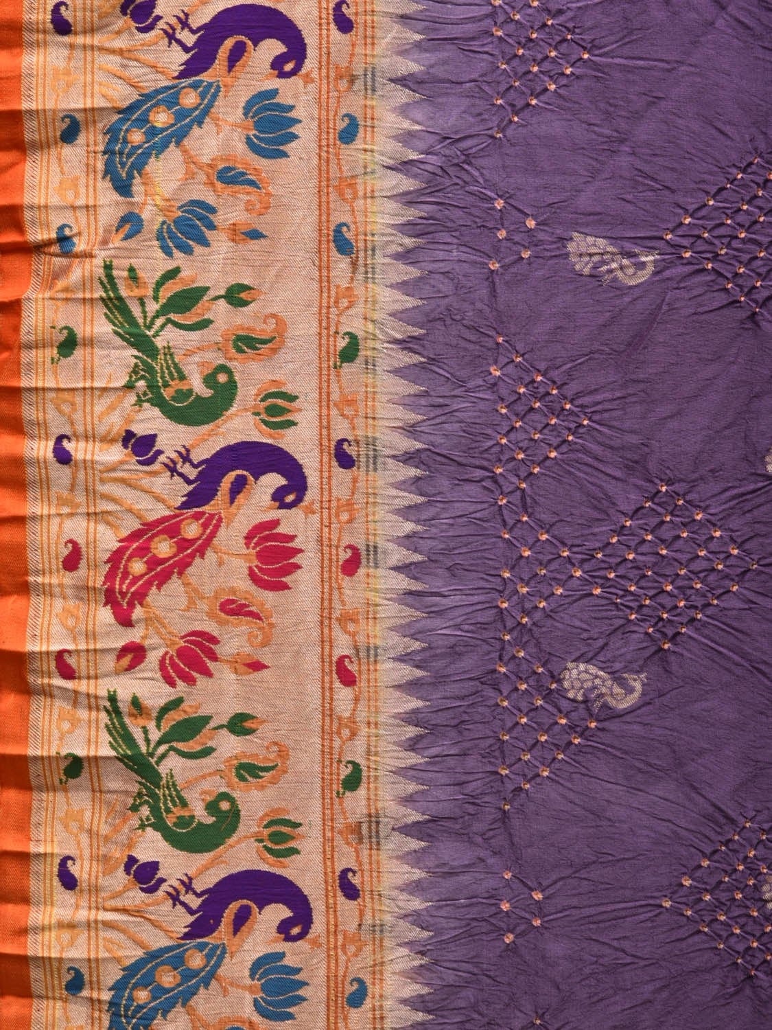 Lavender Bandhani Paithani Silk Handloom Saree with Border Design bn0334