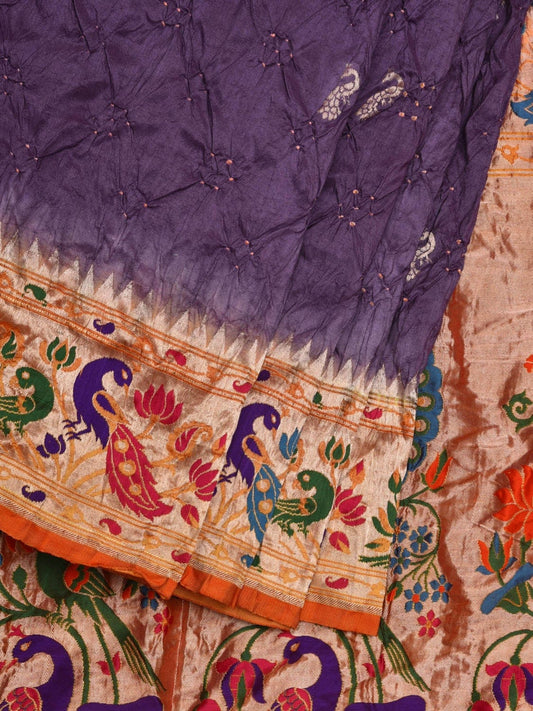 Lavender Bandhani Paithani Silk Handloom Saree with Border Design bn0334