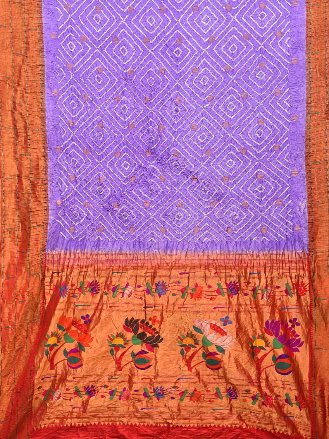 Lavender Bandhani Paithani Silk Handloom Saree with Triple Muniya Border Design bn0283