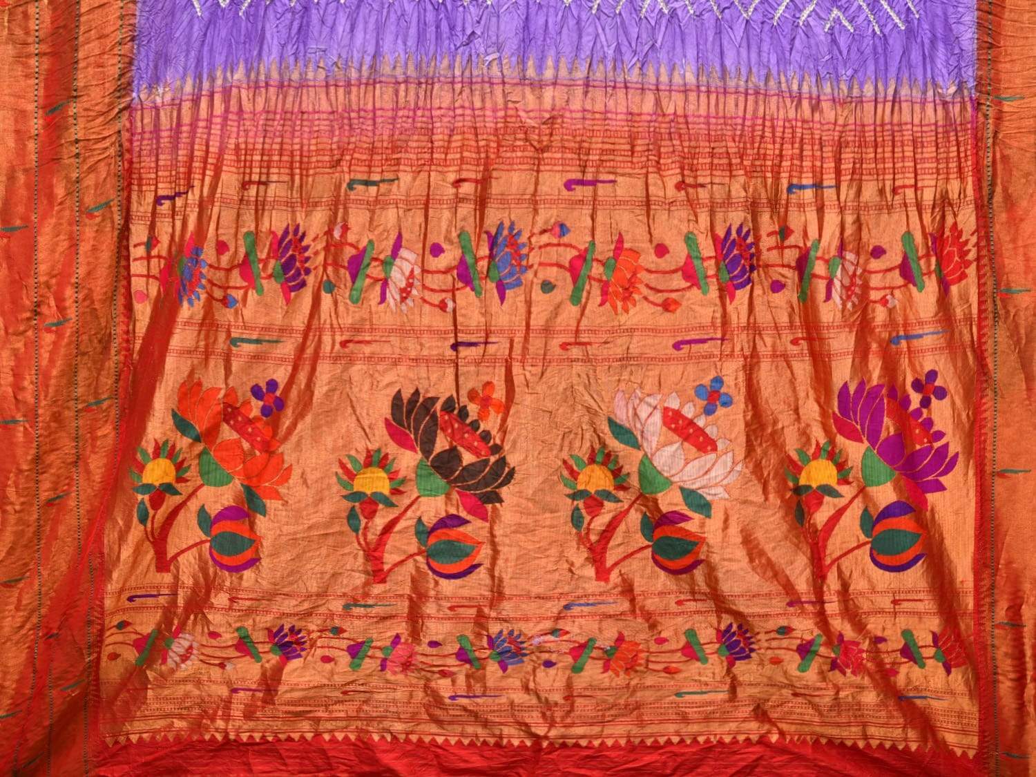 Lavender Bandhani Paithani Silk Handloom Saree with Triple Muniya Border Design bn0283