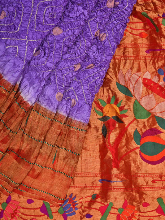 Lavender Bandhani Paithani Silk Handloom Saree with Triple Muniya Border Design bn0283