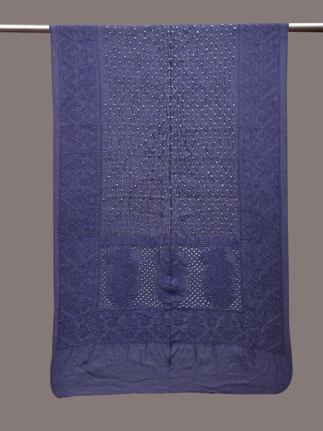 Lavender Bandhani Silk Stole with Embroidary Work Design ds2851