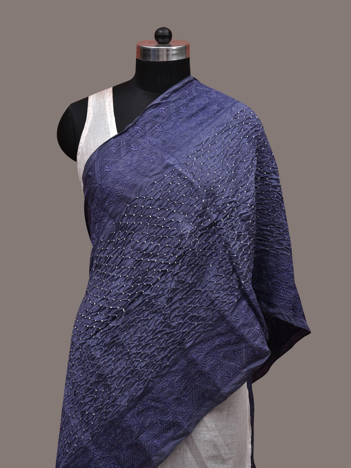 Lavender Bandhani Silk Stole with Embroidary Work Design ds2851