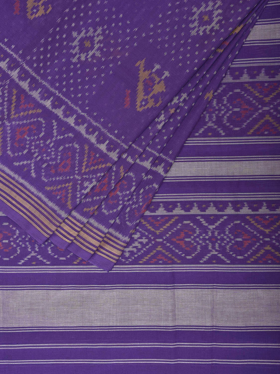 Lavender Pochampally Ikat Cotton Handloom Saree with Elephant and Parrot Design i0878