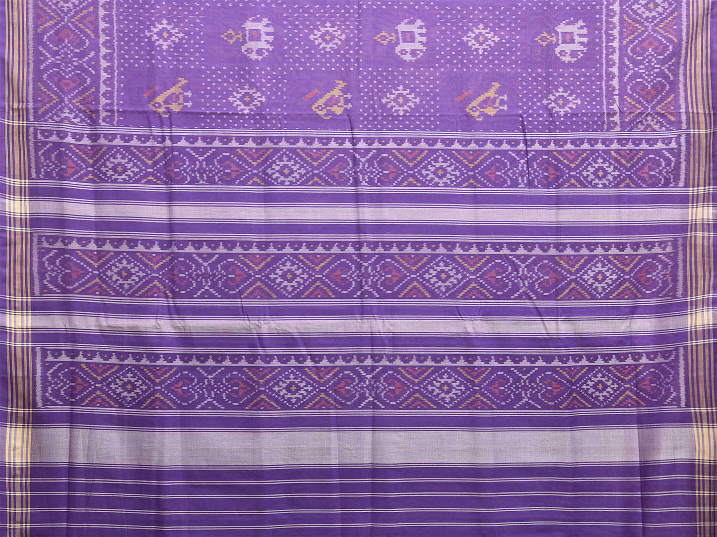 Lavender Pochampally Ikat Cotton Handloom Saree with Elephant and Parrot Design i0878