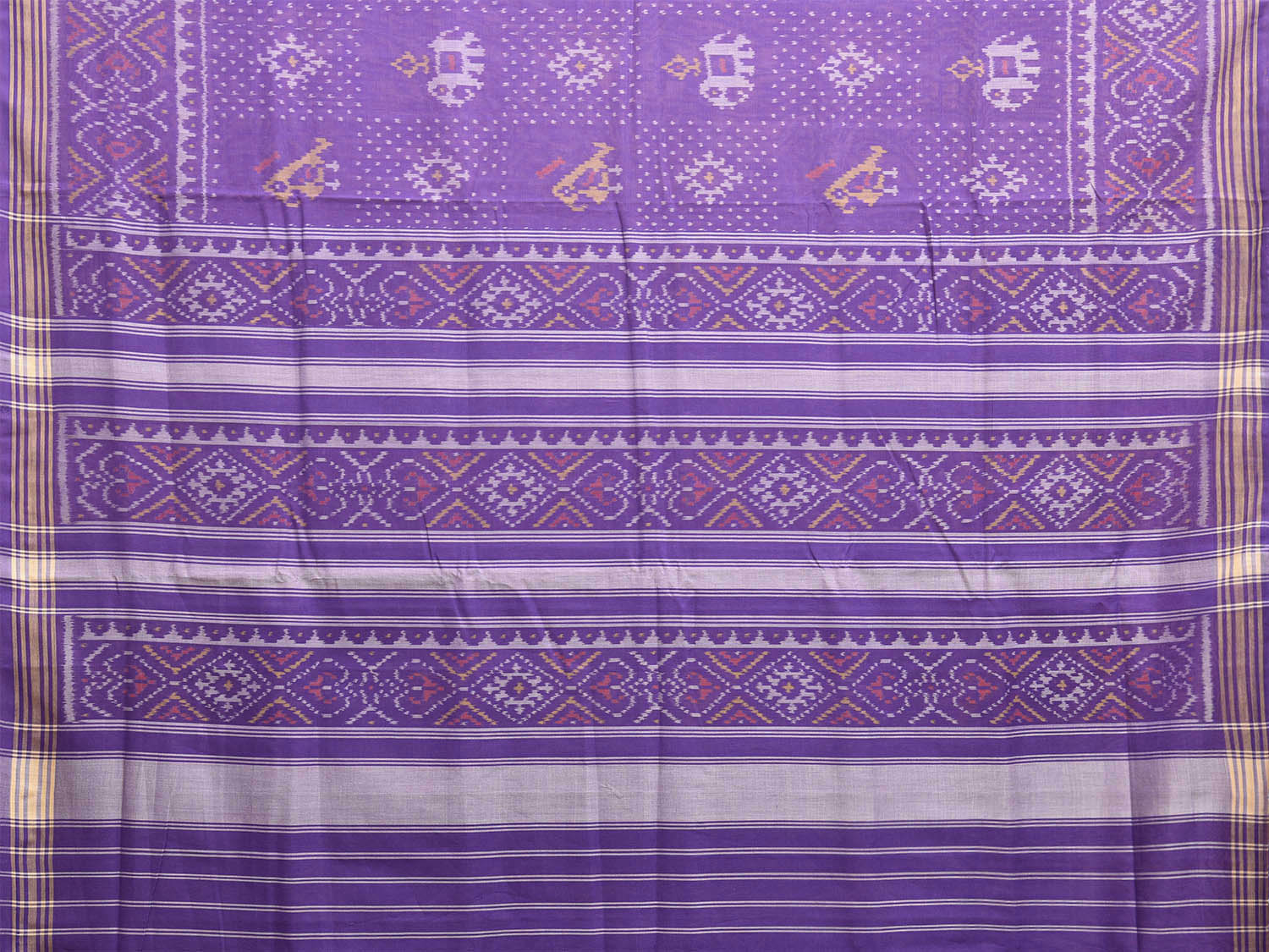 Lavender Pochampally Ikat Cotton Handloom Saree with Elephant and Parrot Design i0878