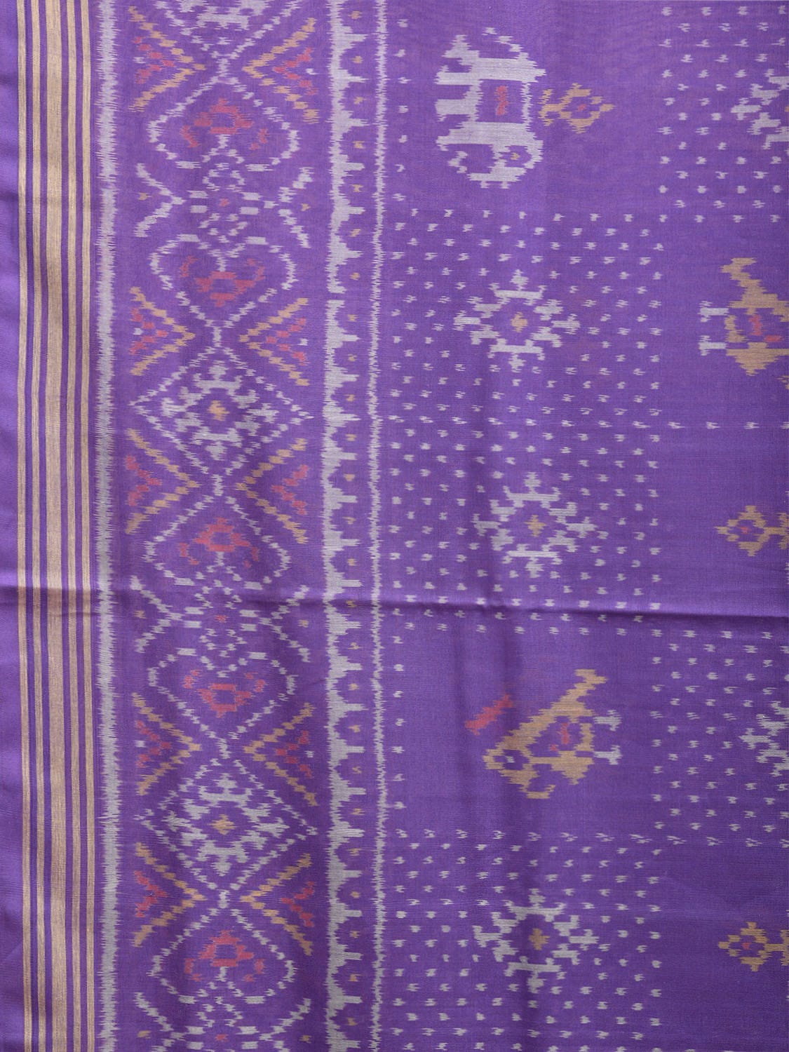 Lavender Pochampally Ikat Cotton Handloom Saree with Elephant and Parrot Design i0878