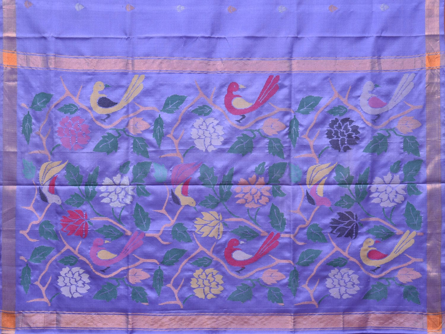 Lavender Uppada Silk Handloom Saree with Folwers and Birds Pallu Design u2150