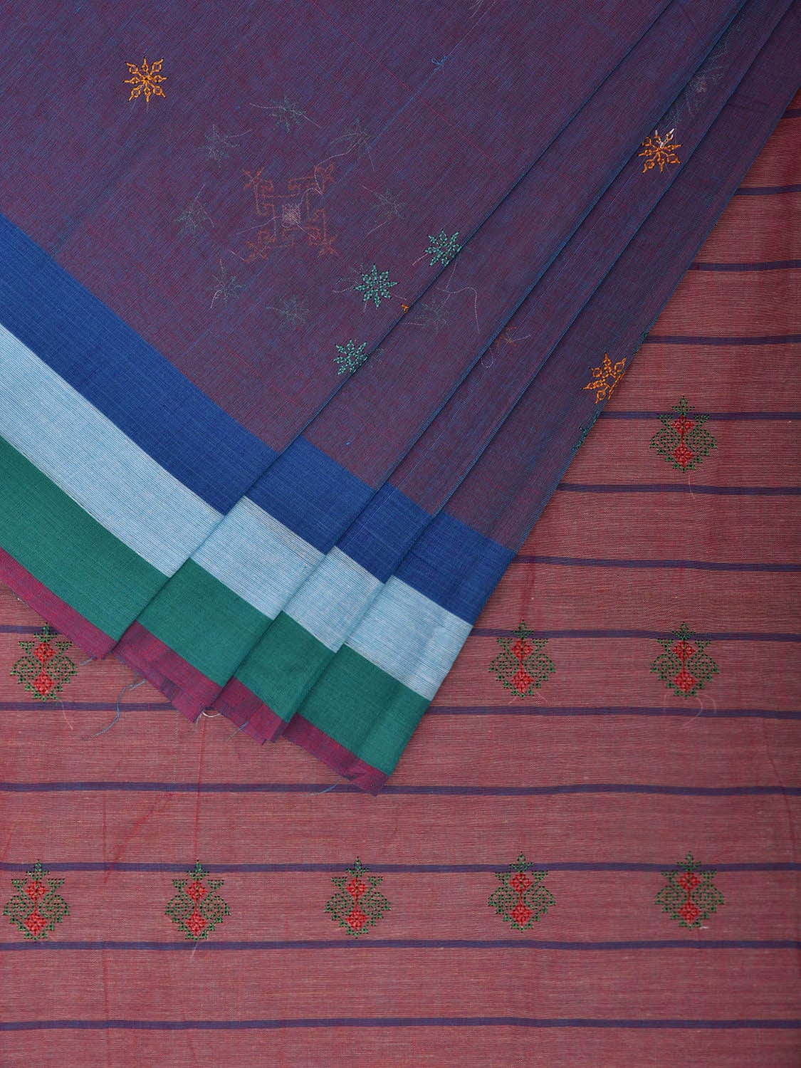 Lavender Venkatagiri Cotton Handloom Saree with Kasuti Work Design o0646