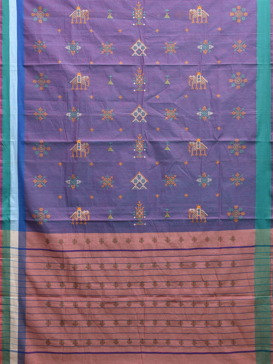 Lavender Venkatagiri Cotton Handloom Saree with Kasuti Work Design o0646