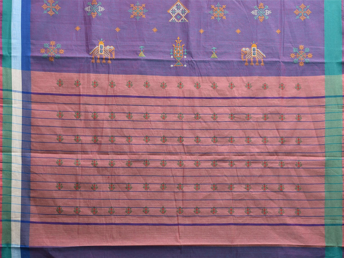 Lavender Venkatagiri Cotton Handloom Saree with Kasuti Work Design o0646