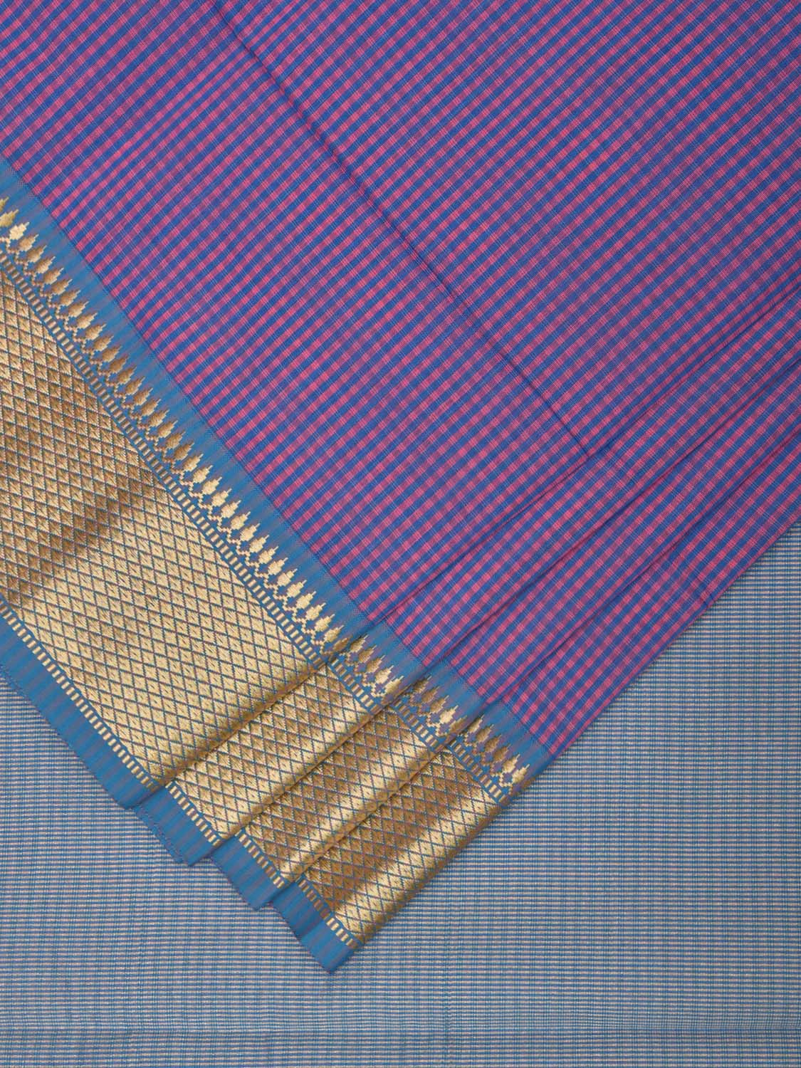 Lavnder and Blue Bamboo Cotton Saree with Small Checks Design No Blouse bc0320