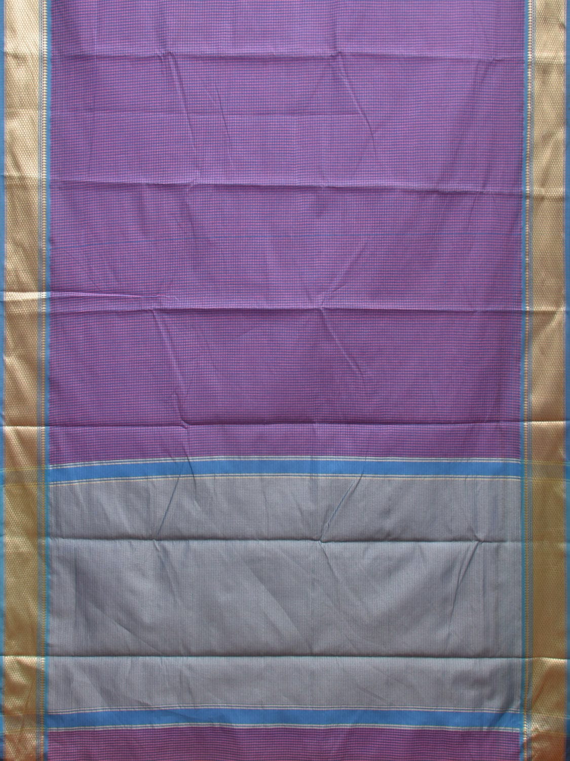 Lavnder and Blue Bamboo Cotton Saree with Small Checks Design No Blouse bc0320