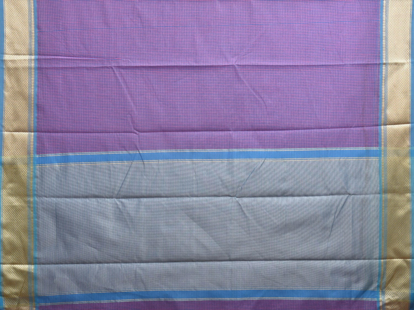 Lavnder and Blue Bamboo Cotton Saree with Small Checks Design No Blouse bc0320