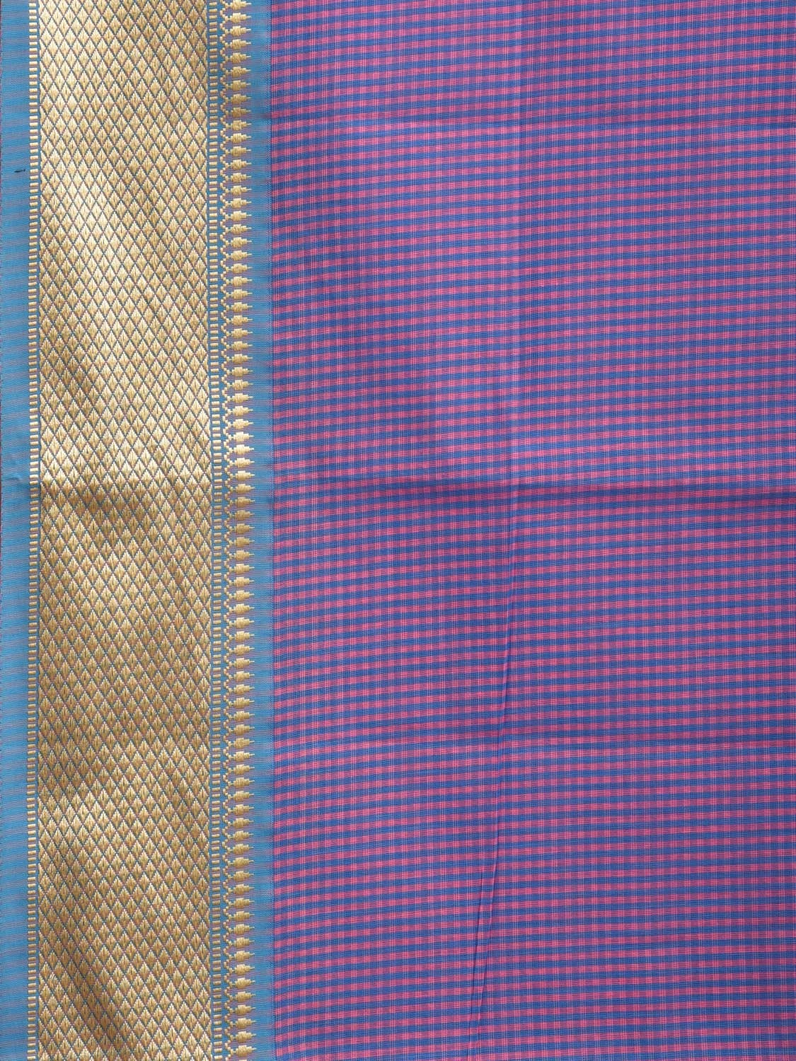 Lavnder and Blue Bamboo Cotton Saree with Small Checks Design No Blouse bc0320