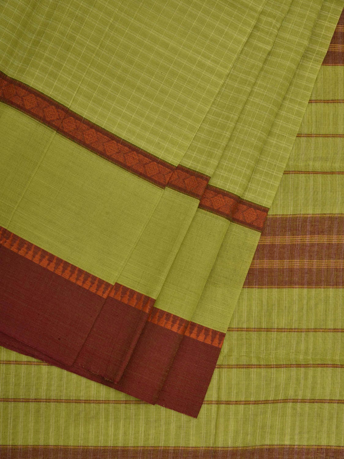 Lemon Green Narayanpet Cotton Handloom Saree with Checks Design No Blouse np0620