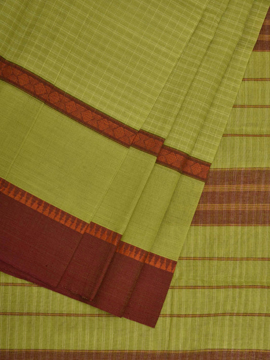 Lemon Green Narayanpet Cotton Handloom Saree with Checks Design No Blouse np0620