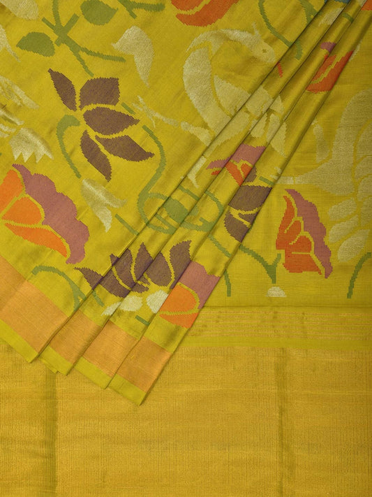 Lemon Uppada Silk Handloom Saree with All Over Birds and Lotus Design u2300