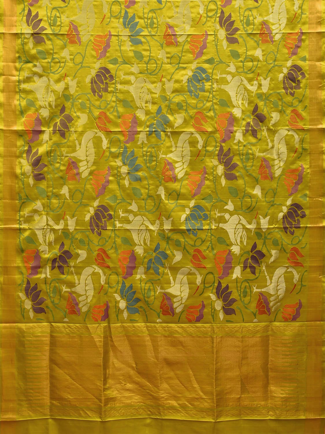 Lemon Uppada Silk Handloom Saree with All Over Birds and Lotus Design u2300