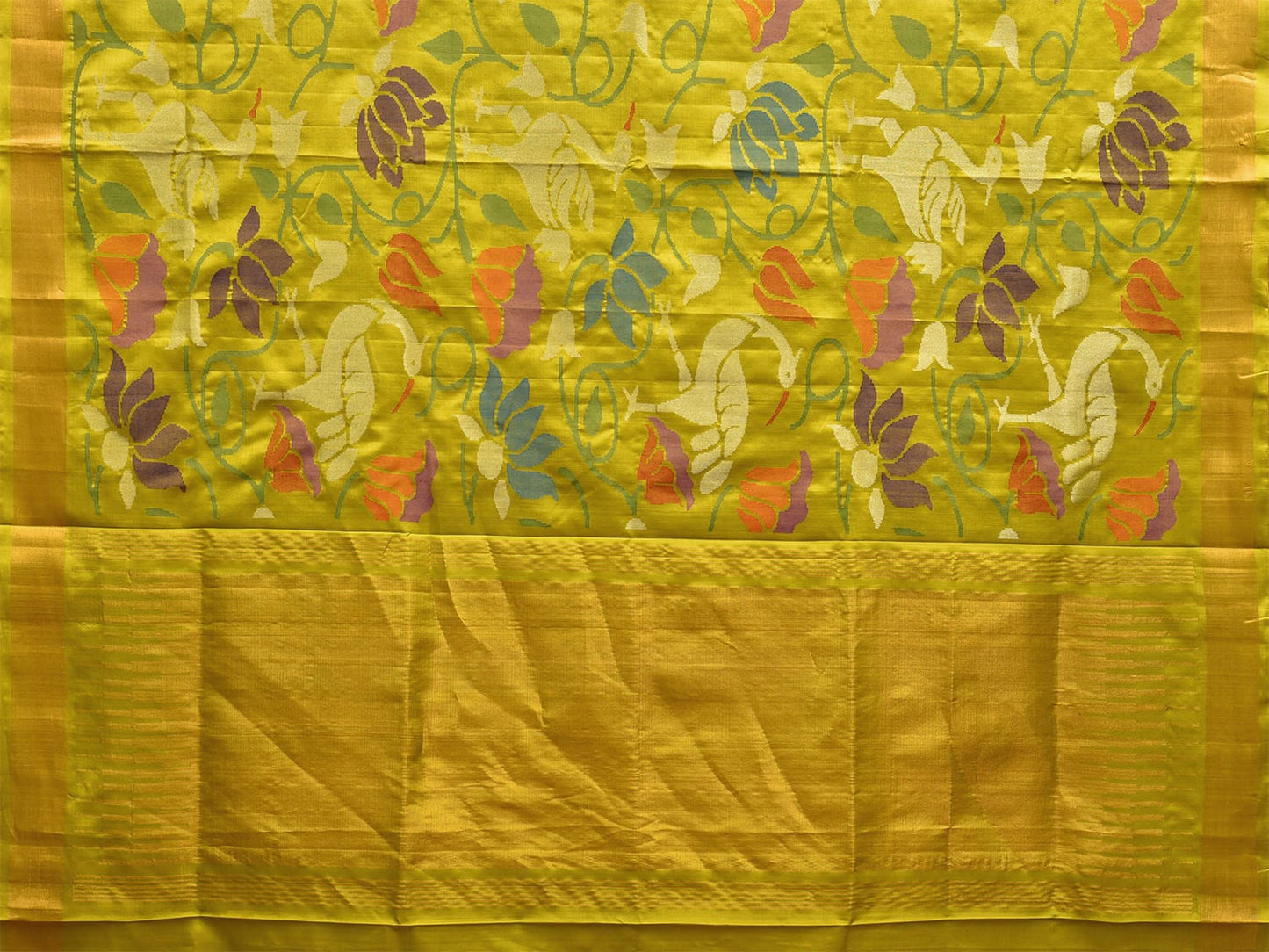 Lemon Uppada Silk Handloom Saree with All Over Birds and Lotus Design u2300