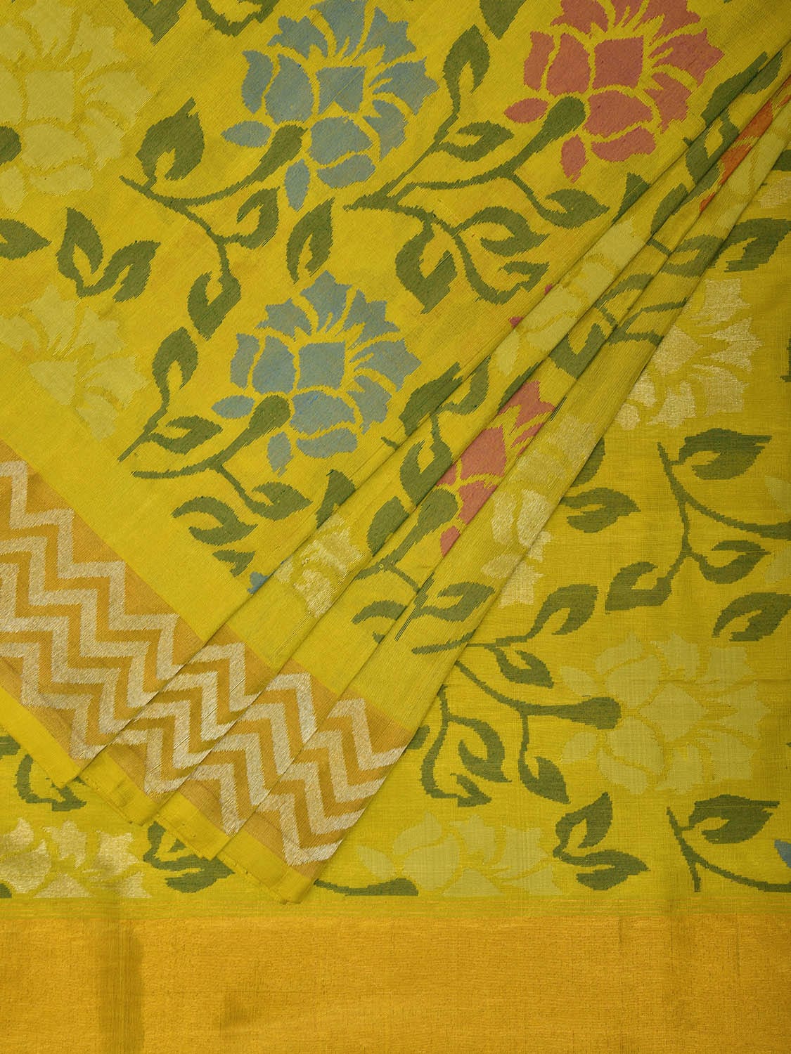 Lemon Uppada Silk Handloom Saree with All Over Lotus Flower and Border Design u2292
