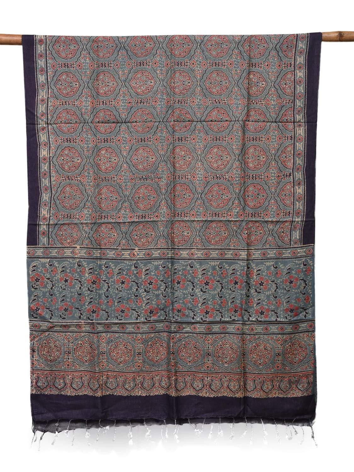 Light Blue Ajrak Print Tussar Handloom Dupatta ds2009