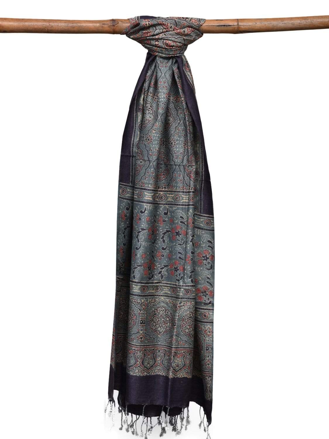 Light Blue Ajrak Print Tussar Handloom Dupatta ds2009