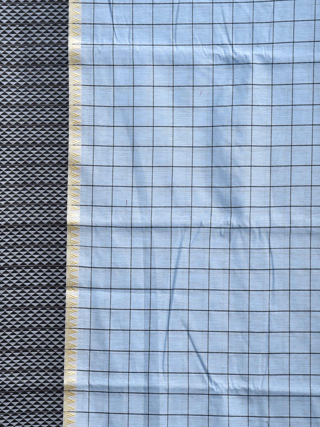 Light Blue and Black Bamboo Cotton Saree with Big Checks Design No Blouse bc0829