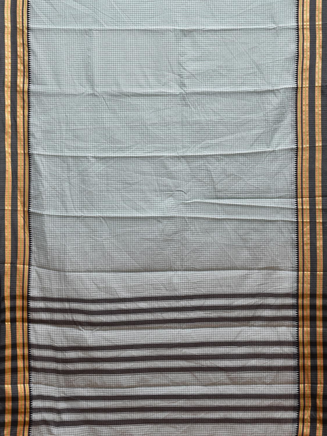 Light Blue and Black Bamboo Cotton Saree with Checks Design No Blouse bc0673