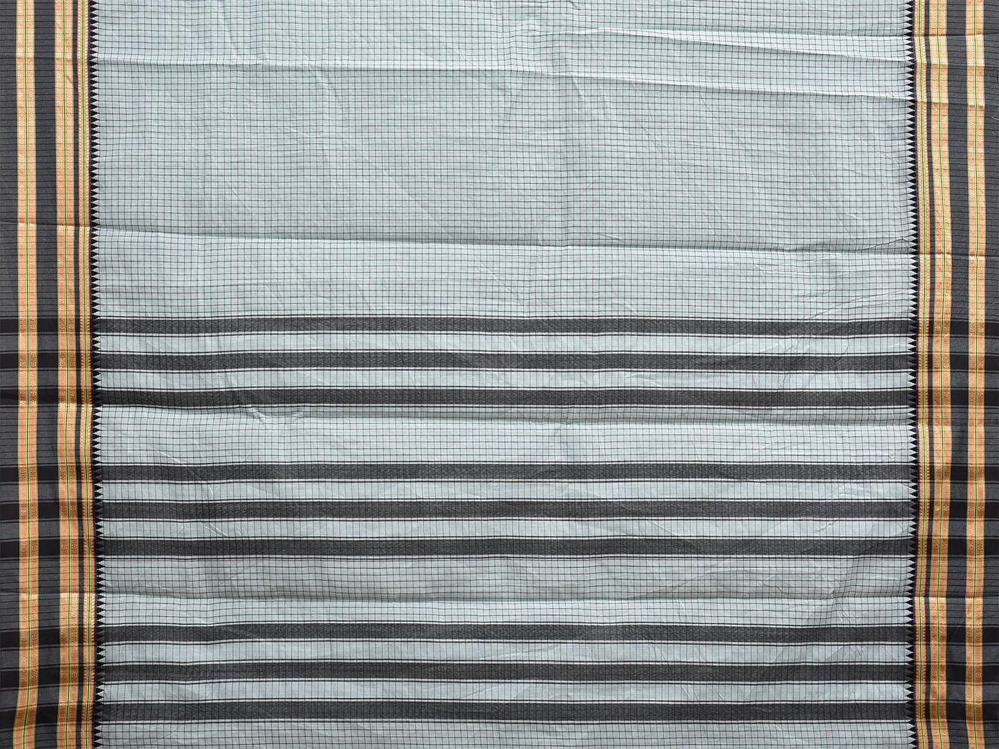 Light Blue and Black Bamboo Cotton Saree with Checks Design No Blouse bc0673