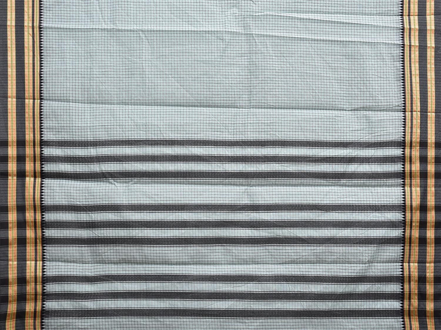 Light Blue and Black Bamboo Cotton Saree with Checks Design No Blouse bc0673