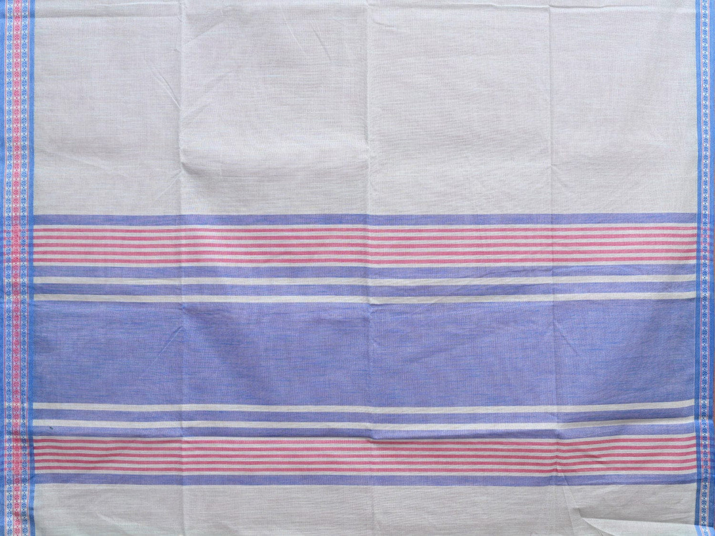 Light Blue and Blue Kanchipuram Cotton Handloom Plain Saree with Strips Pallu Design k0590