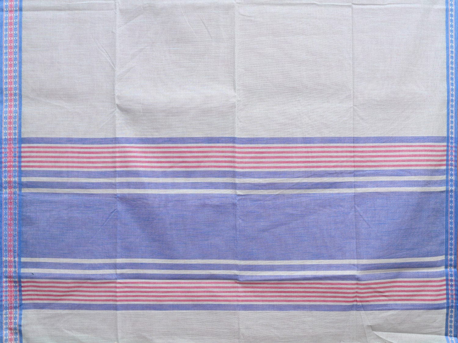Light Blue and Blue Kanchipuram Cotton Handloom Plain Saree with Strips Pallu Design k0590