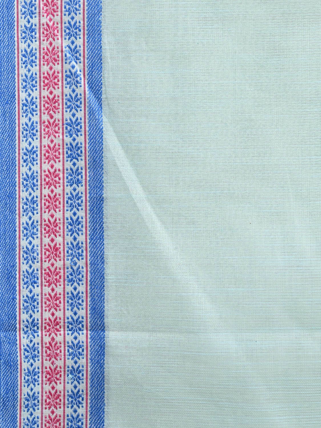 Light Blue and Blue Kanchipuram Cotton Handloom Plain Saree with Strips Pallu Design k0590