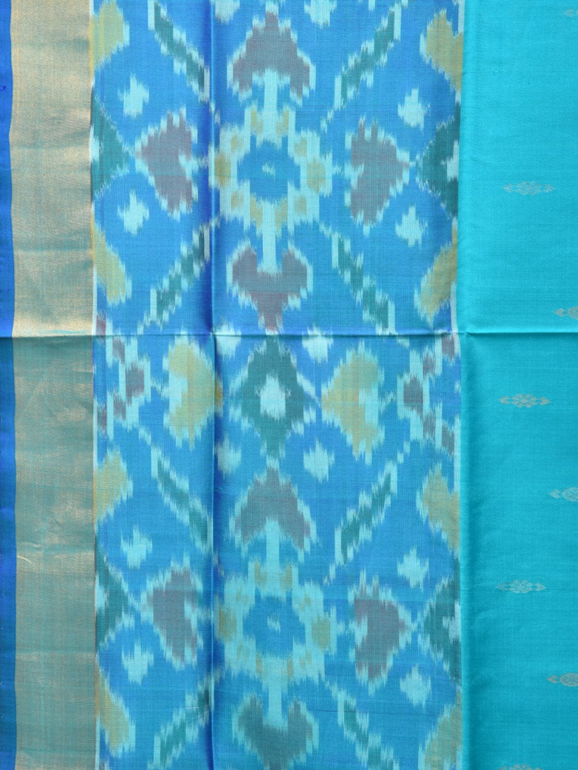 Light Blue and Blue Uppada Silk Handloom Saree with Buta and Ikat Border Design u2084